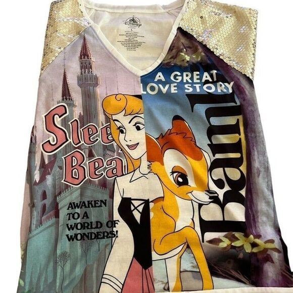 DISNEY SLEEPING BEAUTY BAMBI V-NECK SEQUIN TOP GIRLS Color White XL - Picture 5 of 7
